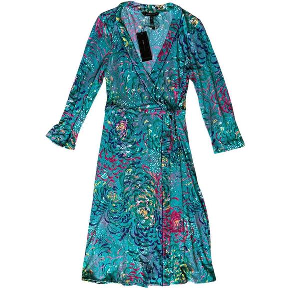 BCBGMAXAZRIA Teal Floral Wrap Dress – Size M (NWT) - Picture 1 of 7